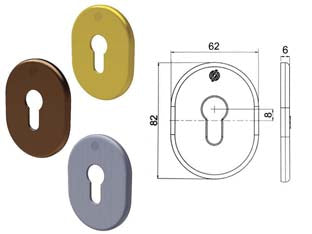MOSTRINA INTERNA/ESTERNA CILINDRO EUROPEO SERIE T- - mm.62X82X6 ottone cromo satinato (4302KCS) - 5 pezzi SECUREMME