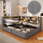 Letto Contenitore Matrimoniale LEMONMAX 140x200 cm con Sollevamento Idraulico, LED APP, USB-A/USB-C e Modulo Laterale, Velluto Grigio