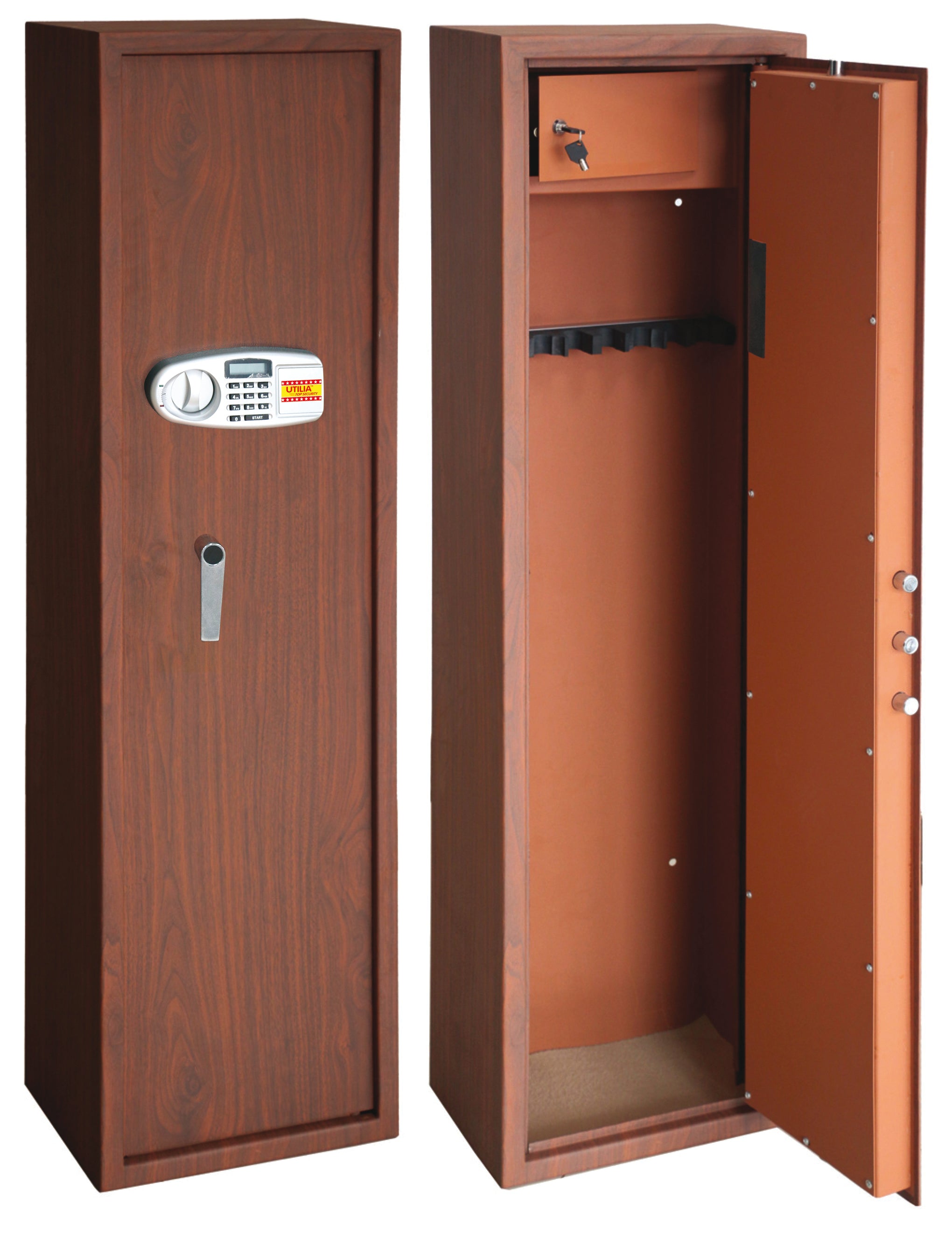 Utilia TOP Security ARMADIO PORTAFUCILI ELETTRONICO EFFETTO LEGNO 8 Posti mm.400x280x1480 h