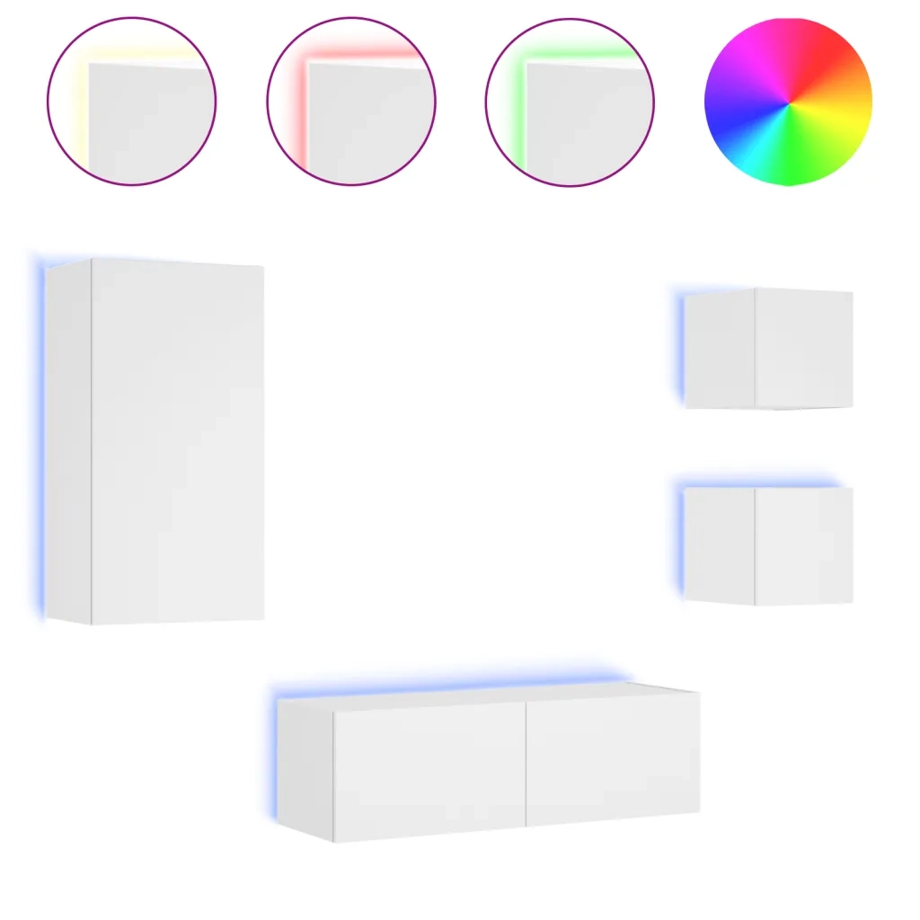 Mobili TV a Muro 4pz con Luci LED Bianchicod mxl 134342