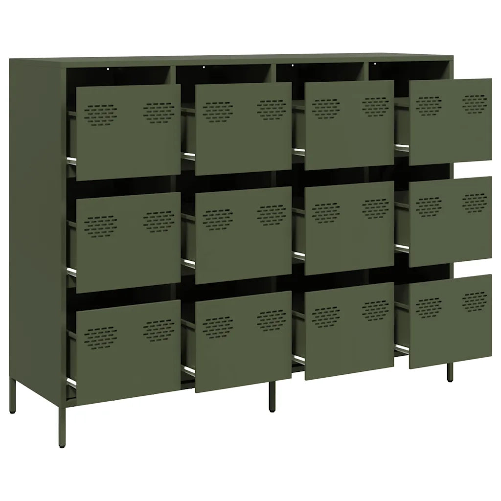 Credenza Verde Oliva 135x39x103,5 cm Acciaio Laminato a Freddo