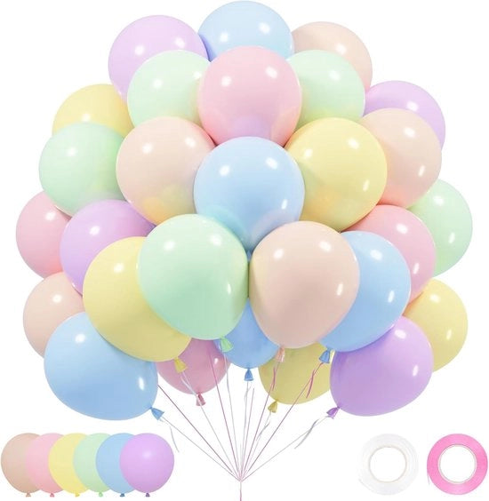 Set di 62 palloni da festa a pastello 30 cm – Colori Macaroon Rosa, Blu, Viola e Verde – Palloni di latex per idrogeno per compleanni, matrimoni e feste