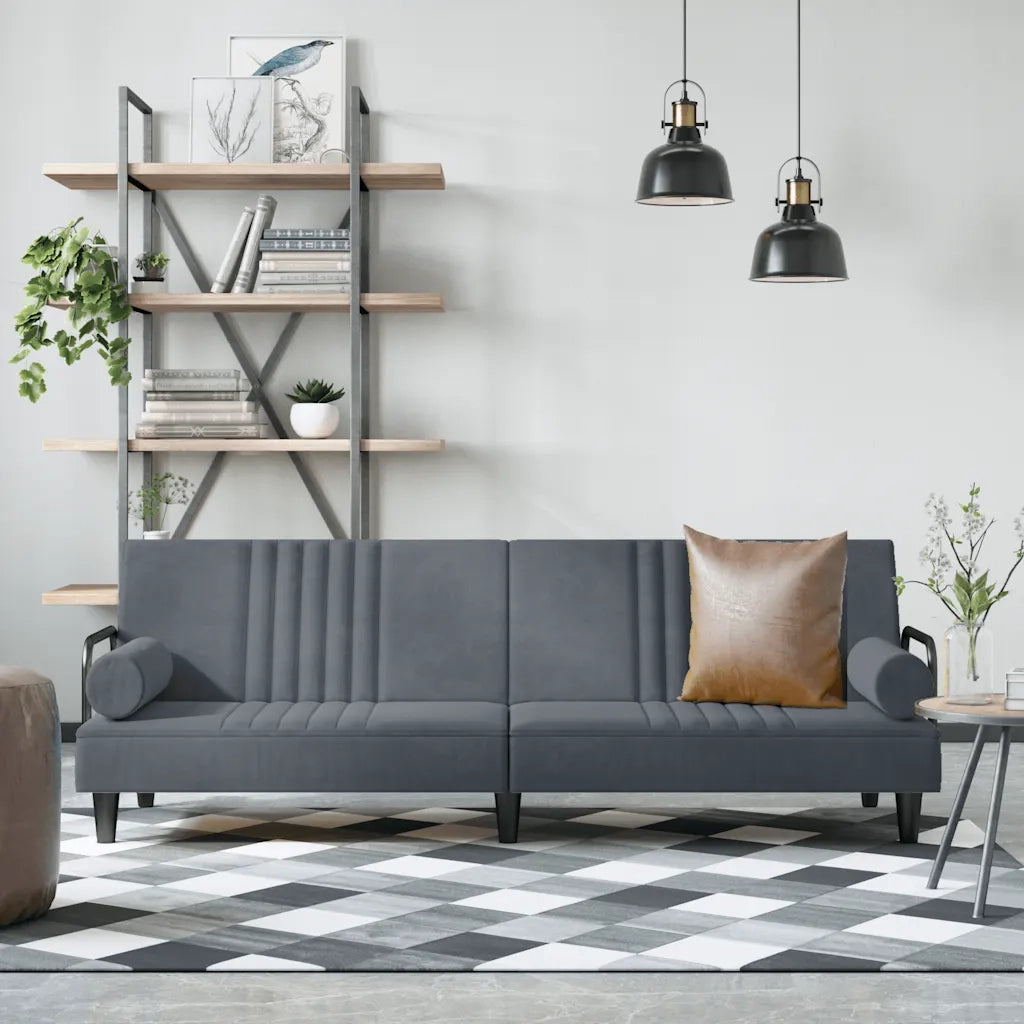 Divano Letto con Braccioli Grigio Scuro in Velluto 351895