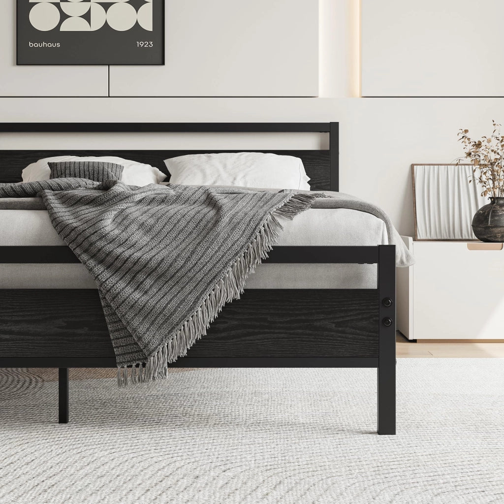 LETTO 140x200 cm con contenitore in MDF e metallo nero