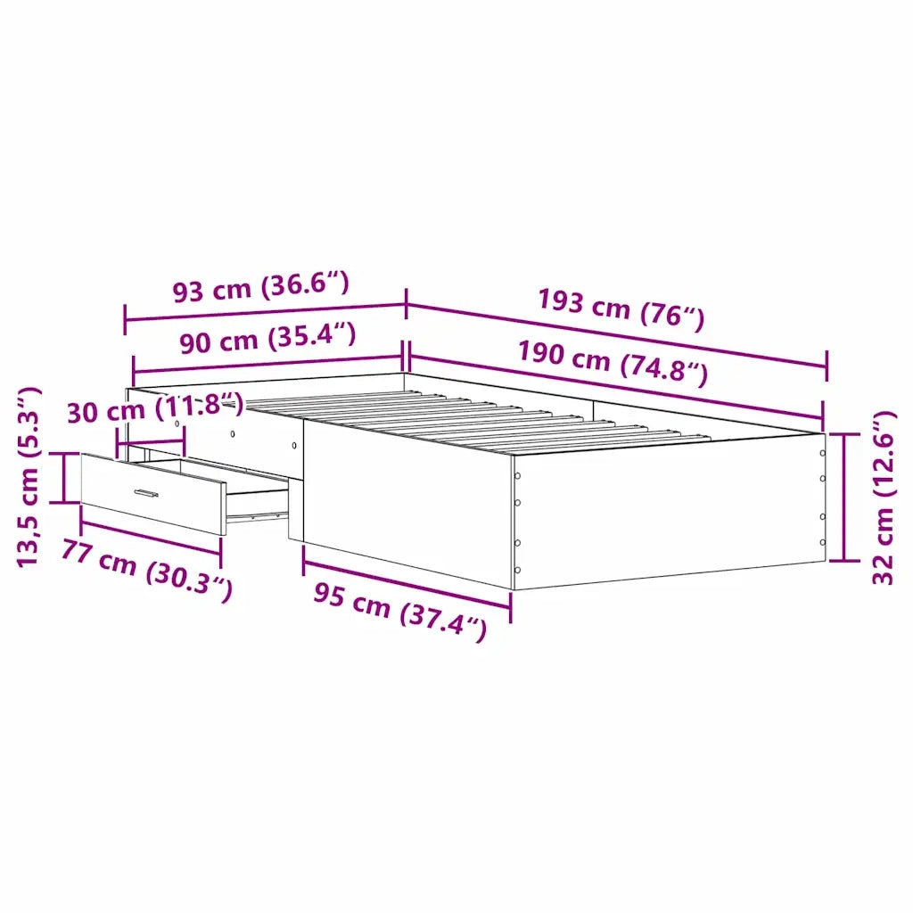 Struttura del letto Legno vecchio 90 x 190 cm Legno multistrato 3333990