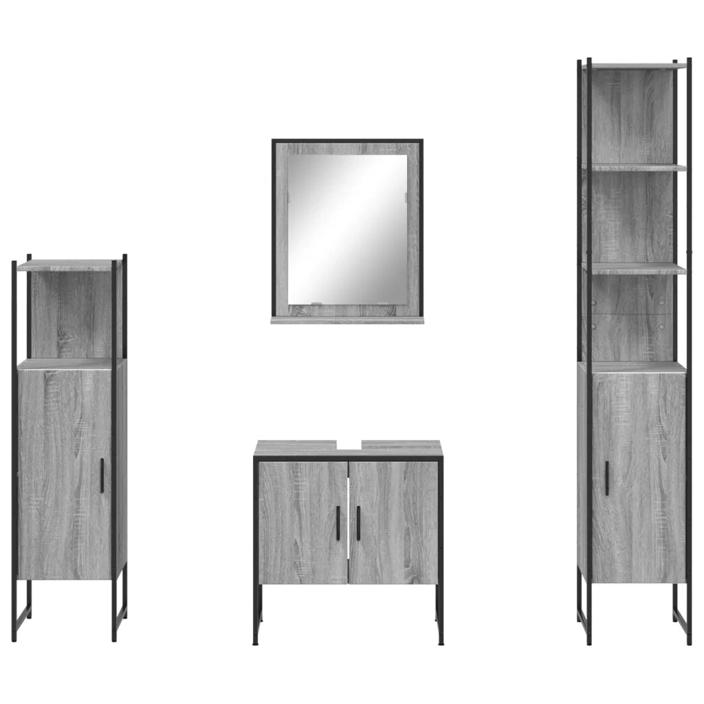Set Mobili da Bagno | Armadio da bagno 4 pz Grigio Sonoma in Legno Multistrato
