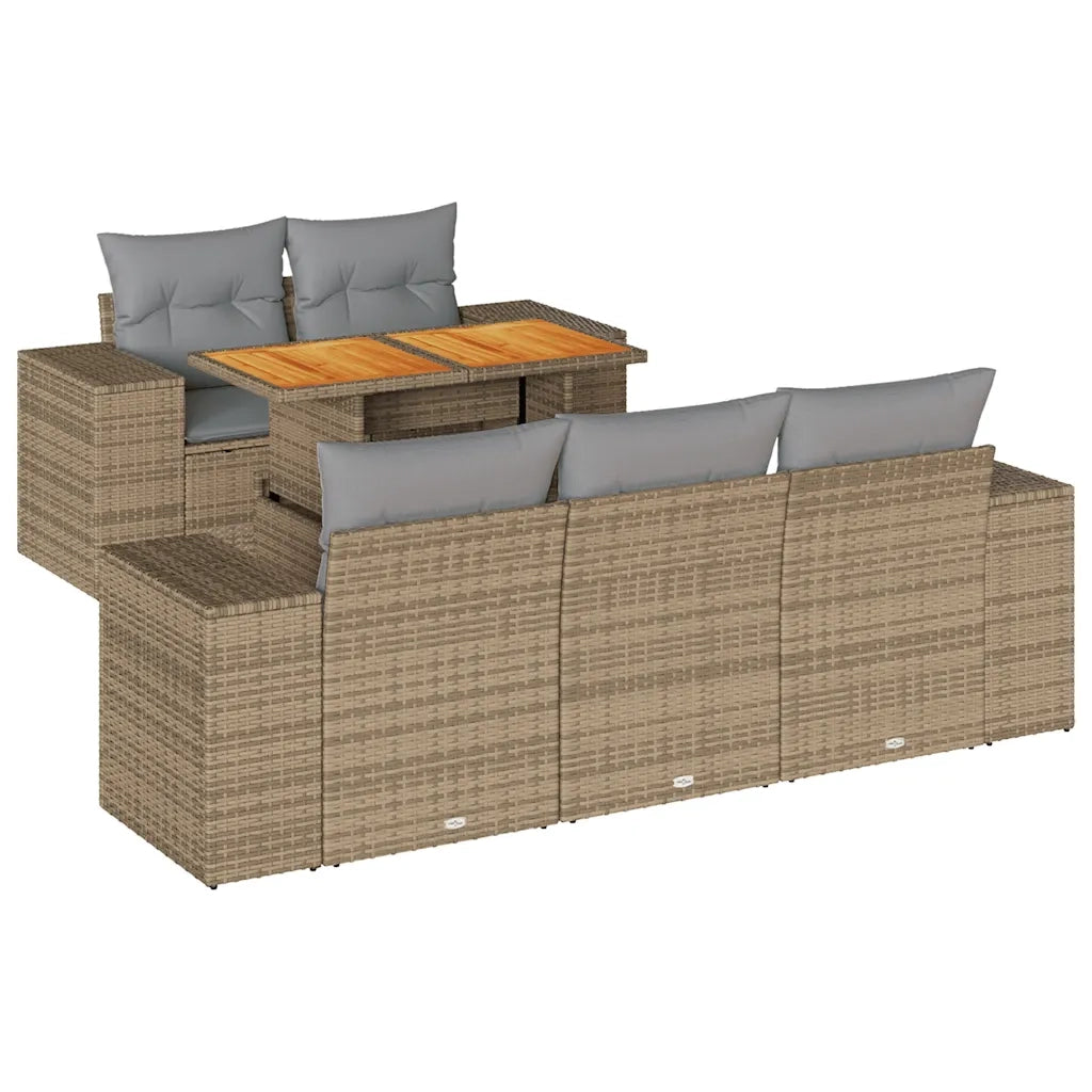 Set Divano da Giardino 6 pz con Cuscini Beige in Polyrattan 3327328