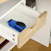 Scrivania Angolare per Computer con Cassetti in Legno Effetto Rovere Chiaro Bianco