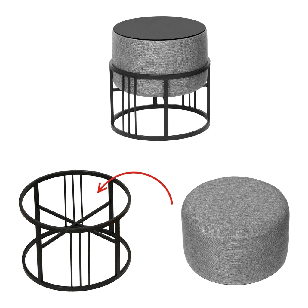 Set di 2 pouf impilabili design moderno e senza tempo multifunzionali rotondi grigio chiaro 03_0009694