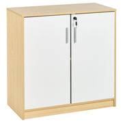 Armadietto di stoccaggio Armadietto in particelle di legno bianco marrone chiaro con 2 ripiani e 2 porte per l'ufficio moderno.