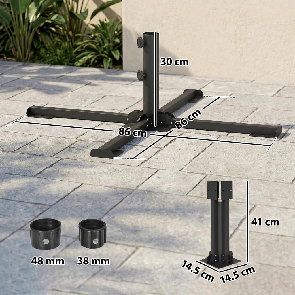 Base per Ombrellone Palo Ø38-48 mm Pieghevole a Croce in Metallo Grigio Scuro