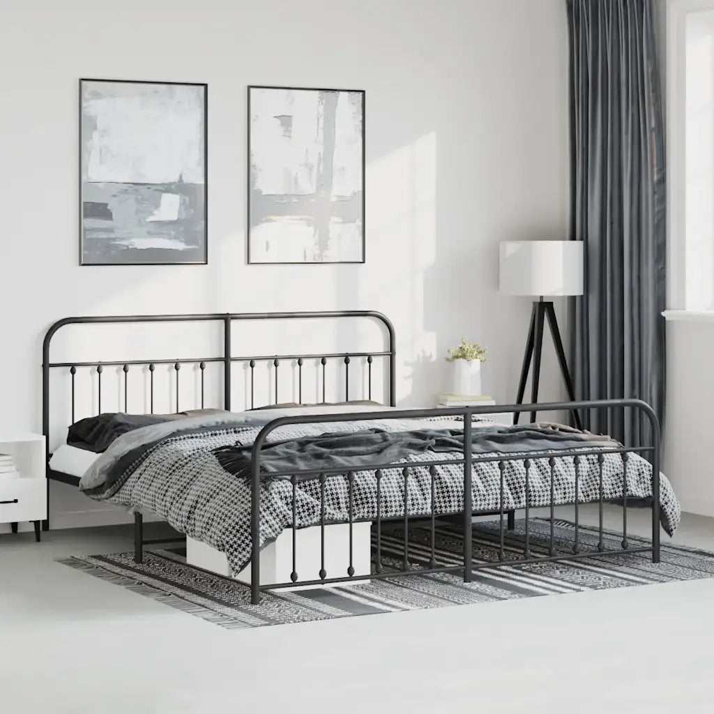 Letto matrimoniale | Letto per adulti | Giroletto con Testiera e Pediera Metallo Nero 193x203 cm