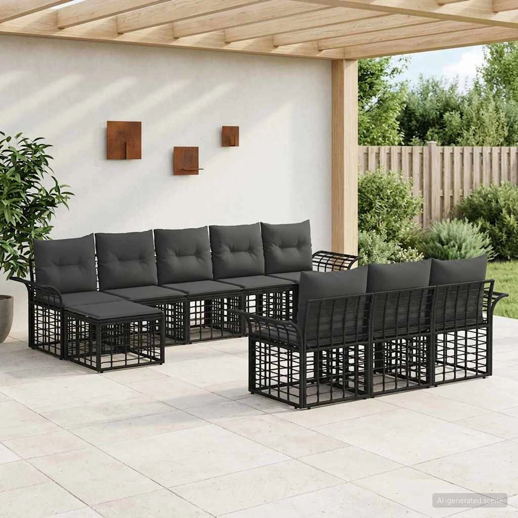 Set di divani da esterno 10 pz Nero e Grigio scuro Poliestere 3437777