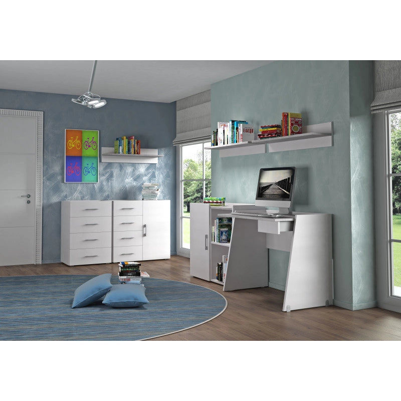 Cassettiera 4 cassetti con guide in metallo e piano vassoio effetto cemento bianco 60x41x87 cm - Terraneo
