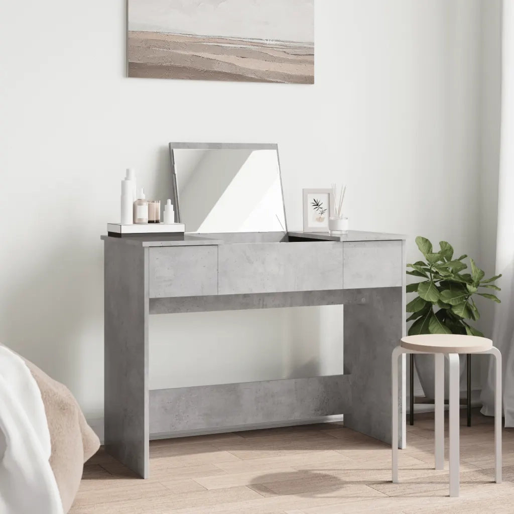 Toeletta | Tavolo da Trucco con Specchio Grigio Cemento 100x45x76 cm