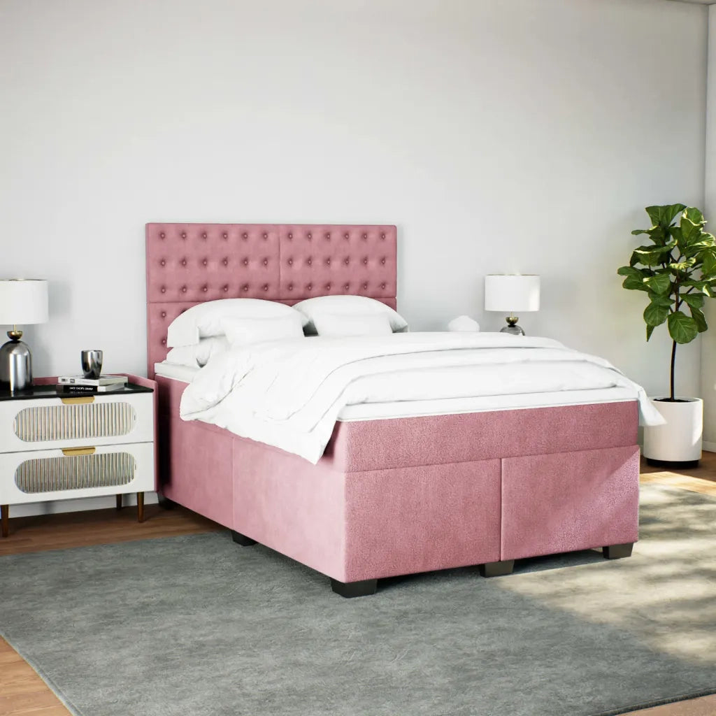 Giroletto a Molle con Materasso Rosa 160x200 cm in Velluto