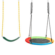 Set di 2 altalene per bambini per cortile parco giardino-Altalena elastica e a disco volante con corde regolabili
