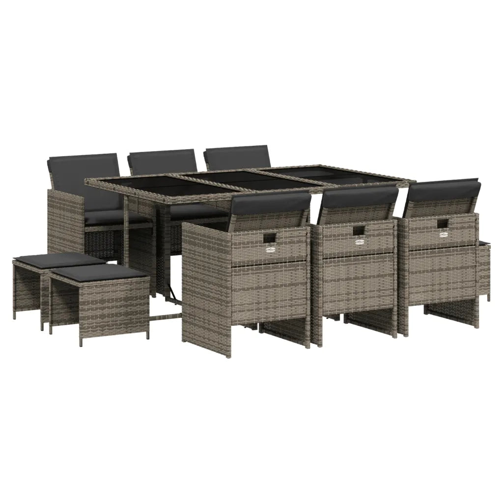 Set da Pranzo da Giardino 11pz con Cuscini in Polyrattan Grigio 3277735