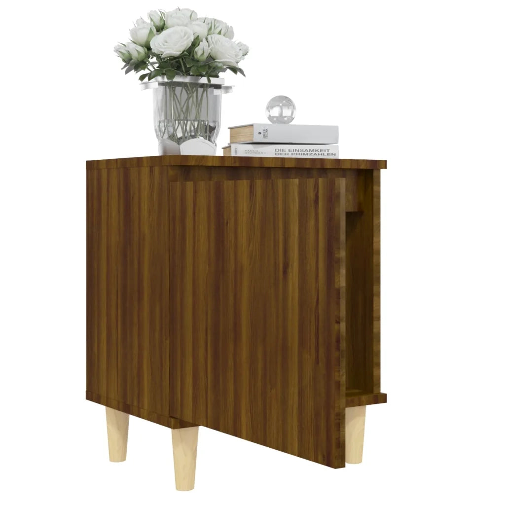Comodino con Gambe in Legno Massello Rovere Marrone 40x35x50 cm 813114