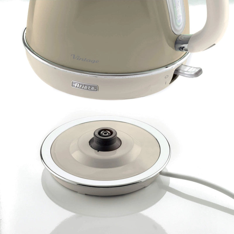 Bollitore Elettrico 1,7L - Design Vintage, Autospegnimento, Acciaio Inox - Beige