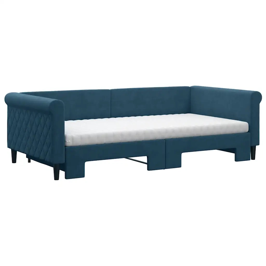 Divano Letto Estraibile con Materassi Blu 100x200 cm Velluto