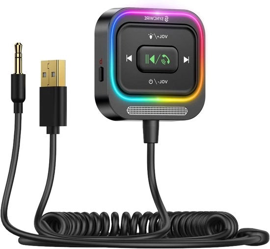 Adattatore Bluetooth 5.4 con Cavo Rotolante [Riduzione Rumore del Microfono Grande] [Chiamata a Mano Libera] [Stereo HiFi con Bassi Profondi] [Colorato]