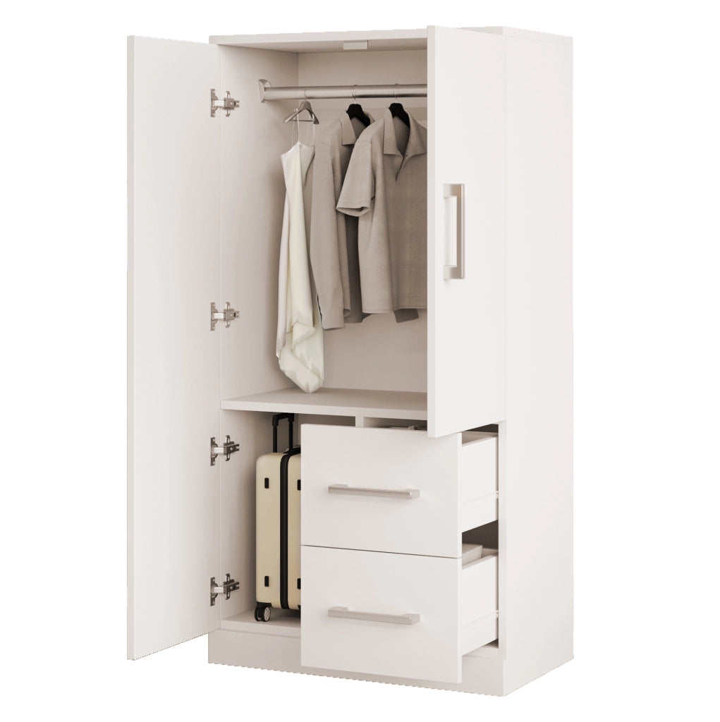 Kleiderschrank 70x40x135 cm a 2 ante con 2 cassetti; bianco