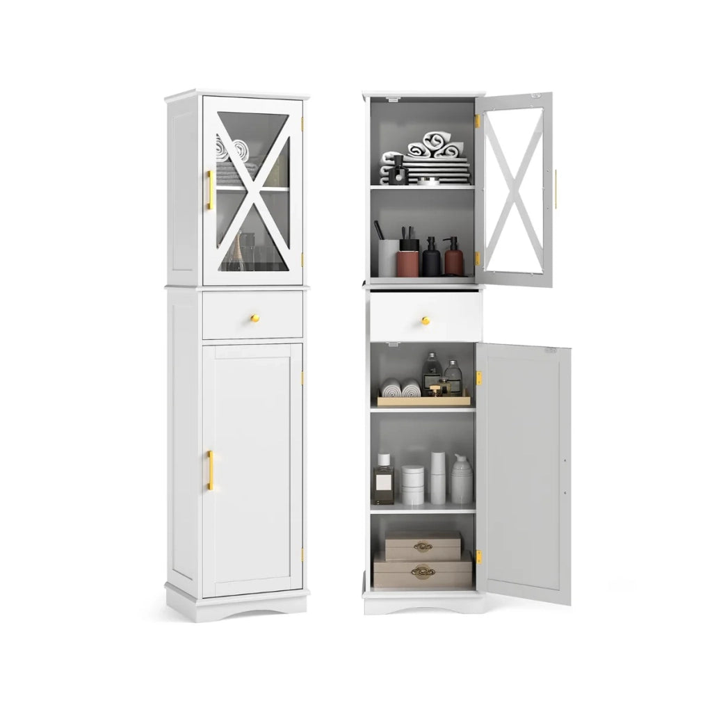 Mobiletto da bagno alto e stretto con cassetto 40 x 30 x 168 cm spazio di archiviazione ottimizzato design moderno in MDF bianco 20_0010281