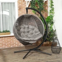Sedia a dondolo da giardino, Sedia a Cestino, Stile boho, 116 x 125 x 172 cm, Sabbia e Nero