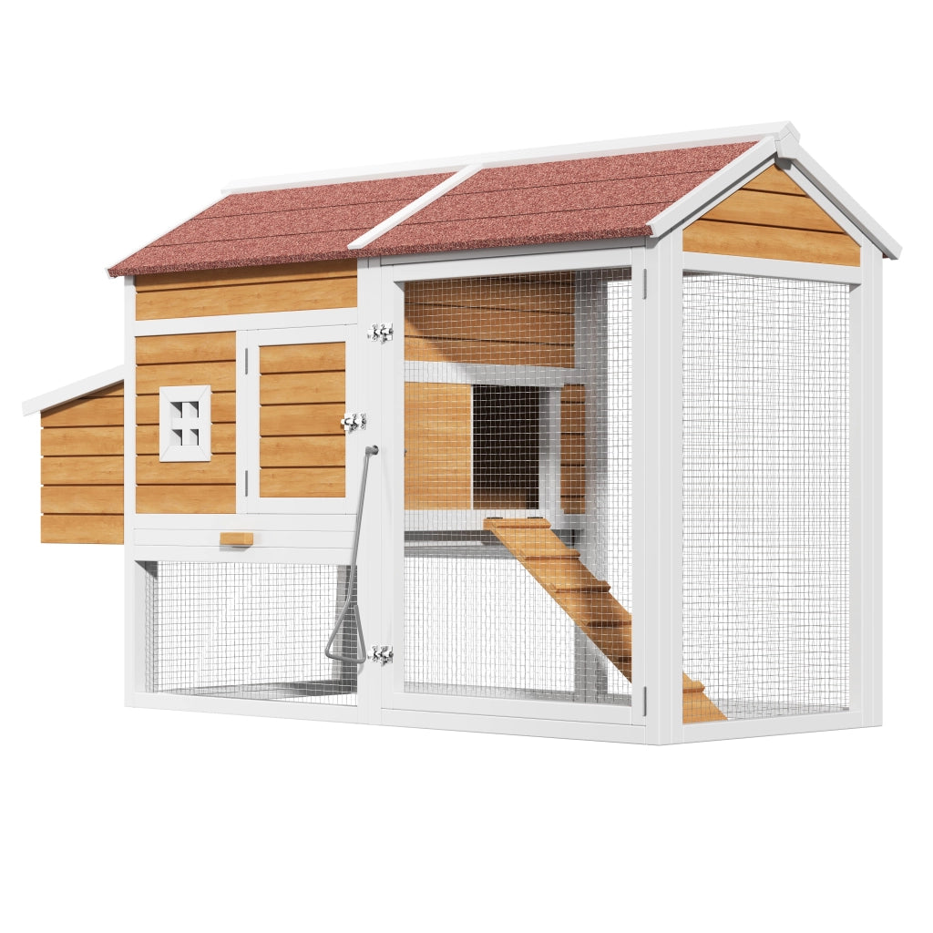 Casetta da giardino in legno massiccio con nido esterno, trespolo e cassetto zincato, natural, 185 × 91 × 115 cm