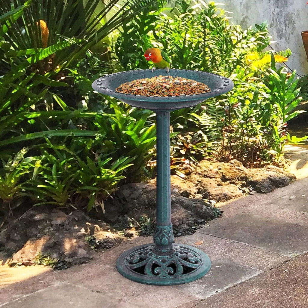 Mangiatoia per Uccelli, Vasca per Uccelli Autoportante da Esterno con Supporto, Stazione di Alimentazione per Uccelli per Balcone Giardino Cortile Patio (Verde)