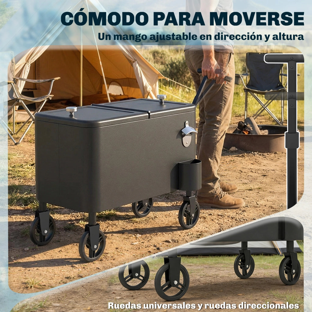 Carrello per Bevande con Ruote e Apertura Superiore ¨C zephmum ¨C 75x35x120 cm Nero