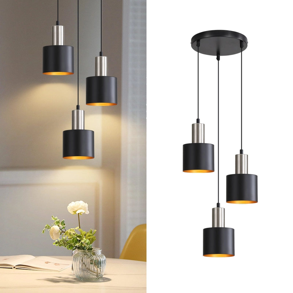 Lampada a sospensione ZMH da tavolo da pranzo E27 lampada a sospensione vintage 3 lampadine oro nero