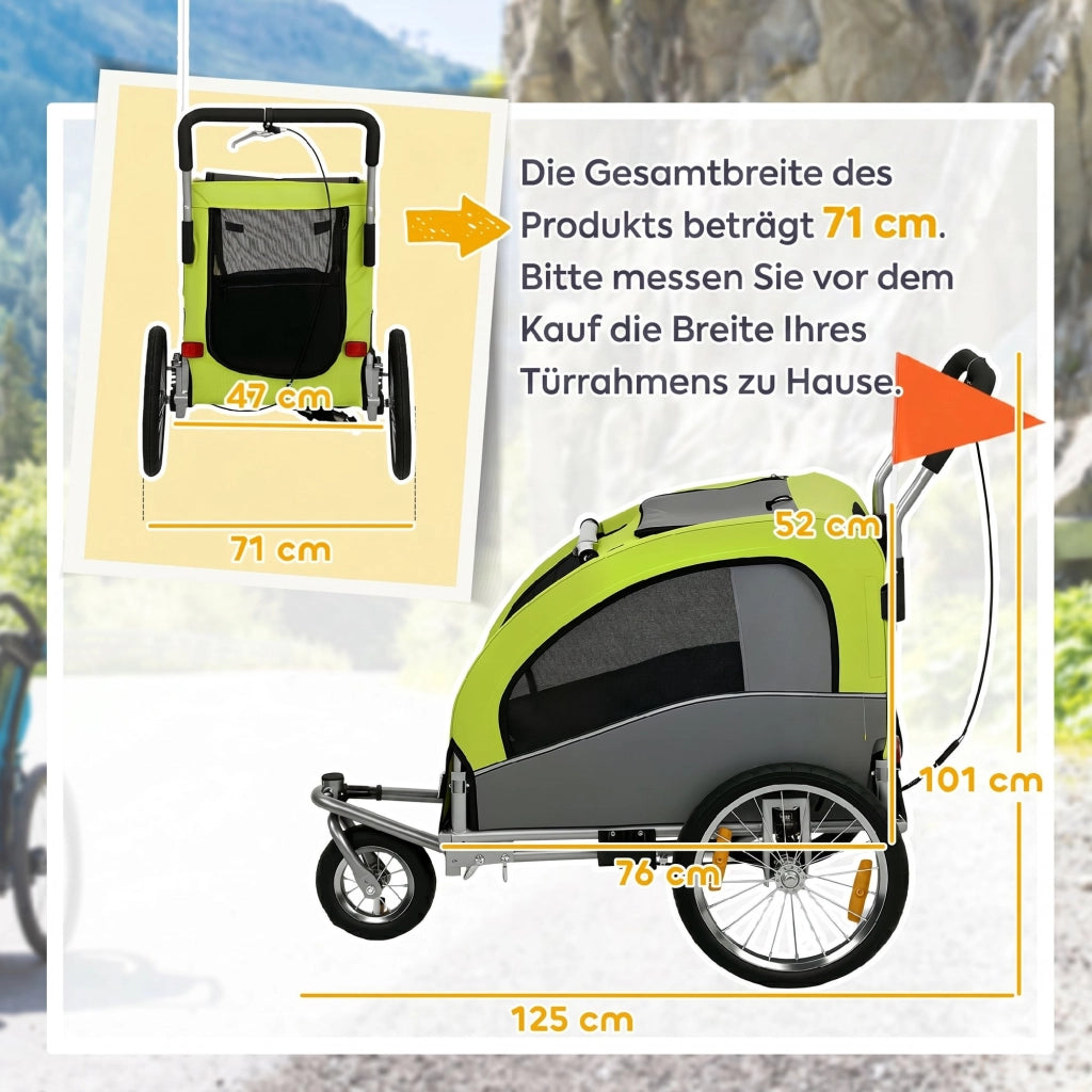 Rimorchio per Cani Pieghevole 2in1 ¨C Xylo ¨C Verde, Max 20kg
