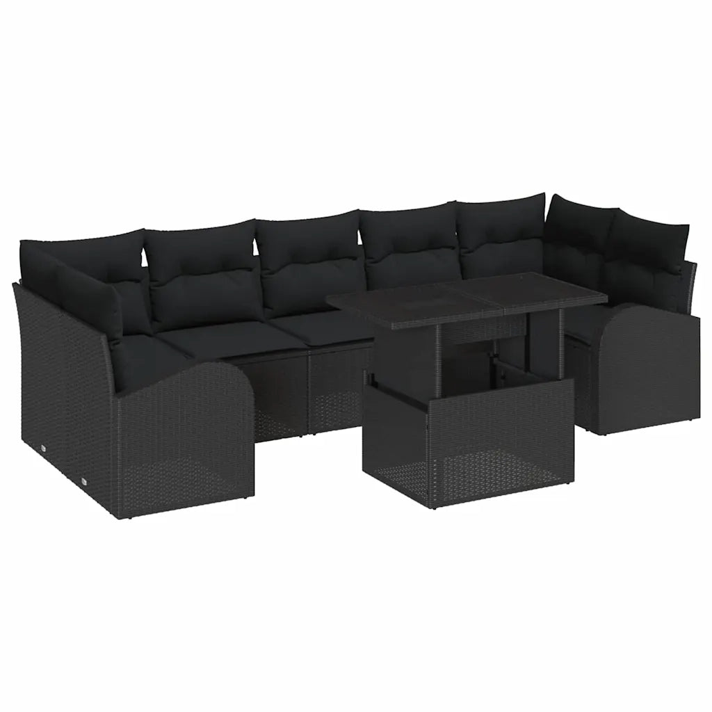 Set Divano da Giardino con cuscino 8 pcs Nero Poly Rattan 3348599