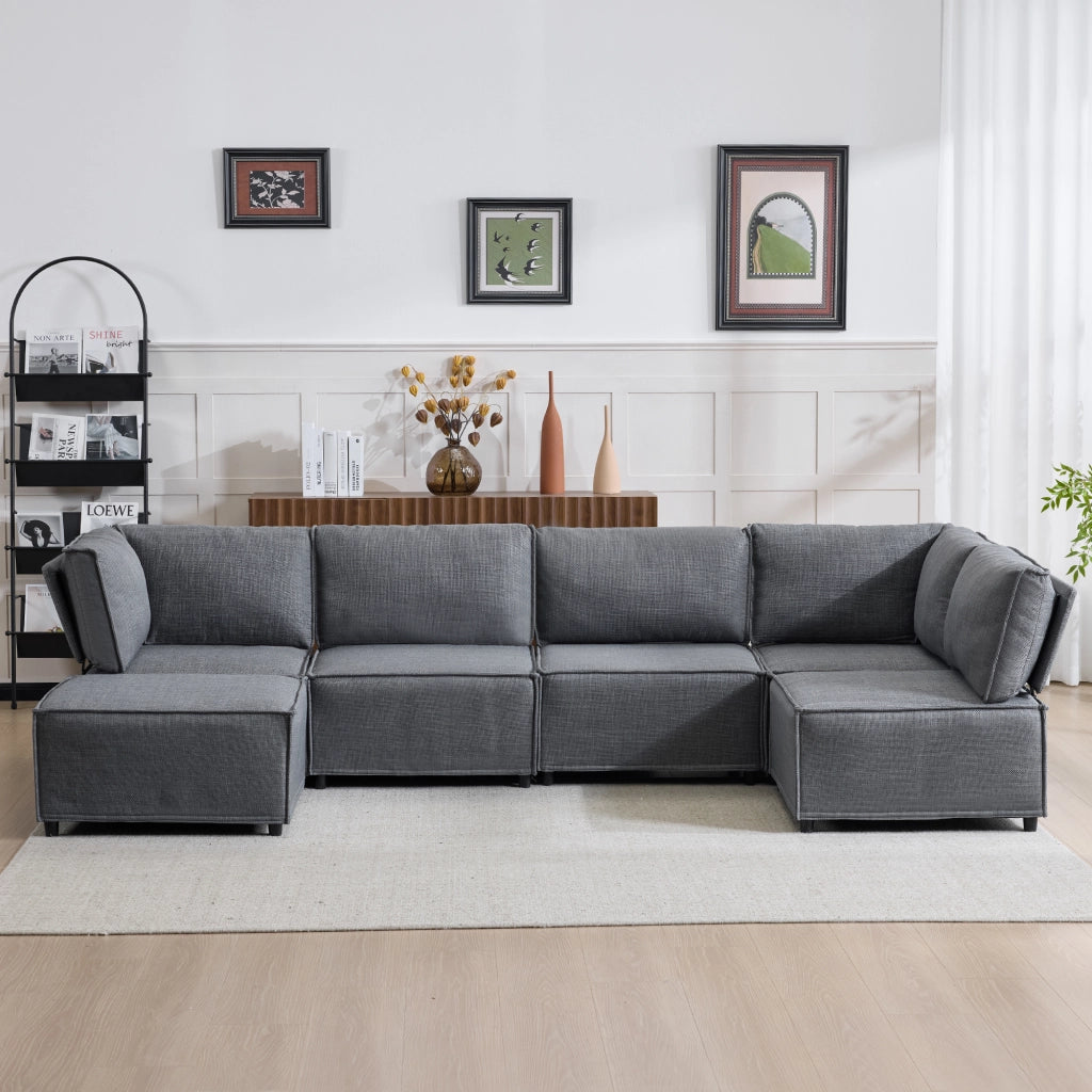 Divano modulare in tessuto con funzione letto e struttura stabile in compensato grigio scuro per soggiorno