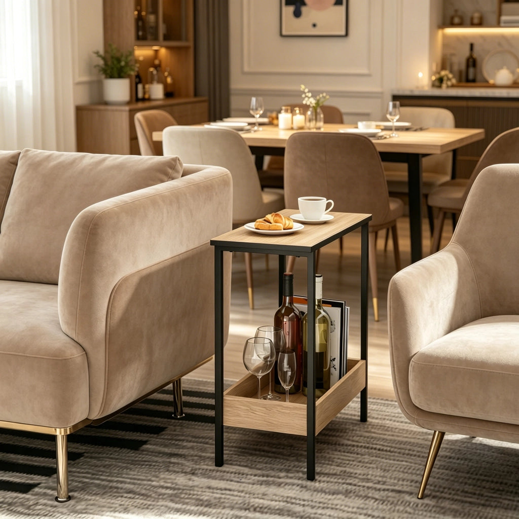 Tavolino da caffè con 2 ripiani - per soggiorno - in legno e metallo - 50×55×25 cm - nero