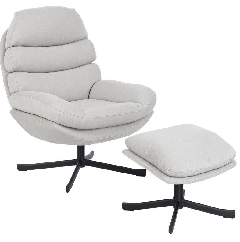 Poltrona relax girevole con pouf in ciniglia crema