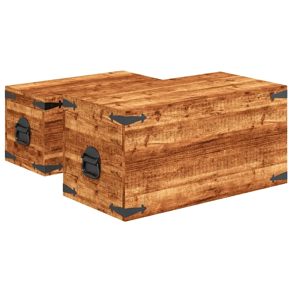 Casse di Stoccaggio 2 pz in Legno Ruvido di Mango CFW8294317