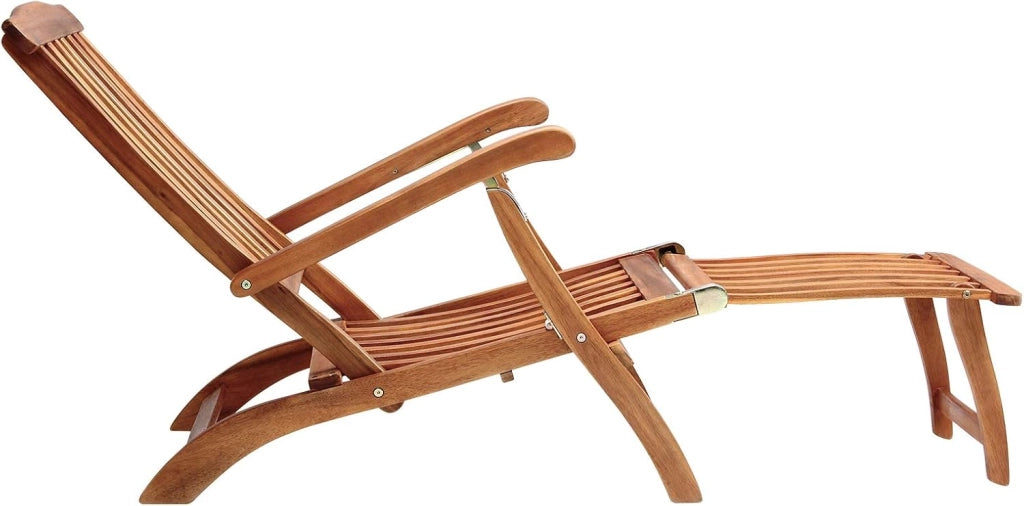 Lettino Prendisole Queen Mary Legno Acacia Poggiapiedi Rimovibile Sedia Sdraio Giardino Piscina
