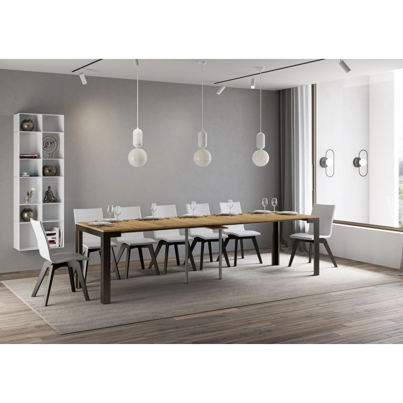 Consolle allungabile 90x40/300 cm Linea Evolution telaio Antracite - Quercia Natura