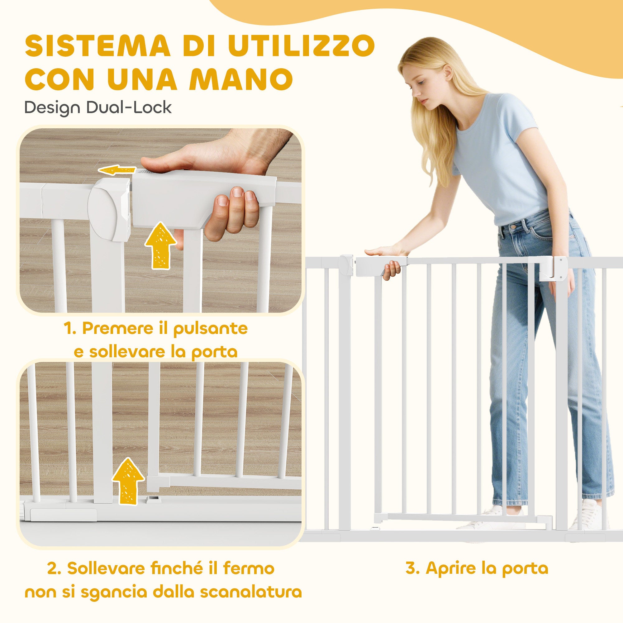 Cancello di Sicurezza per Bambini e Animali 76-103x76 cm Chiusura Automatica e Montaggio a Pressione Bianco