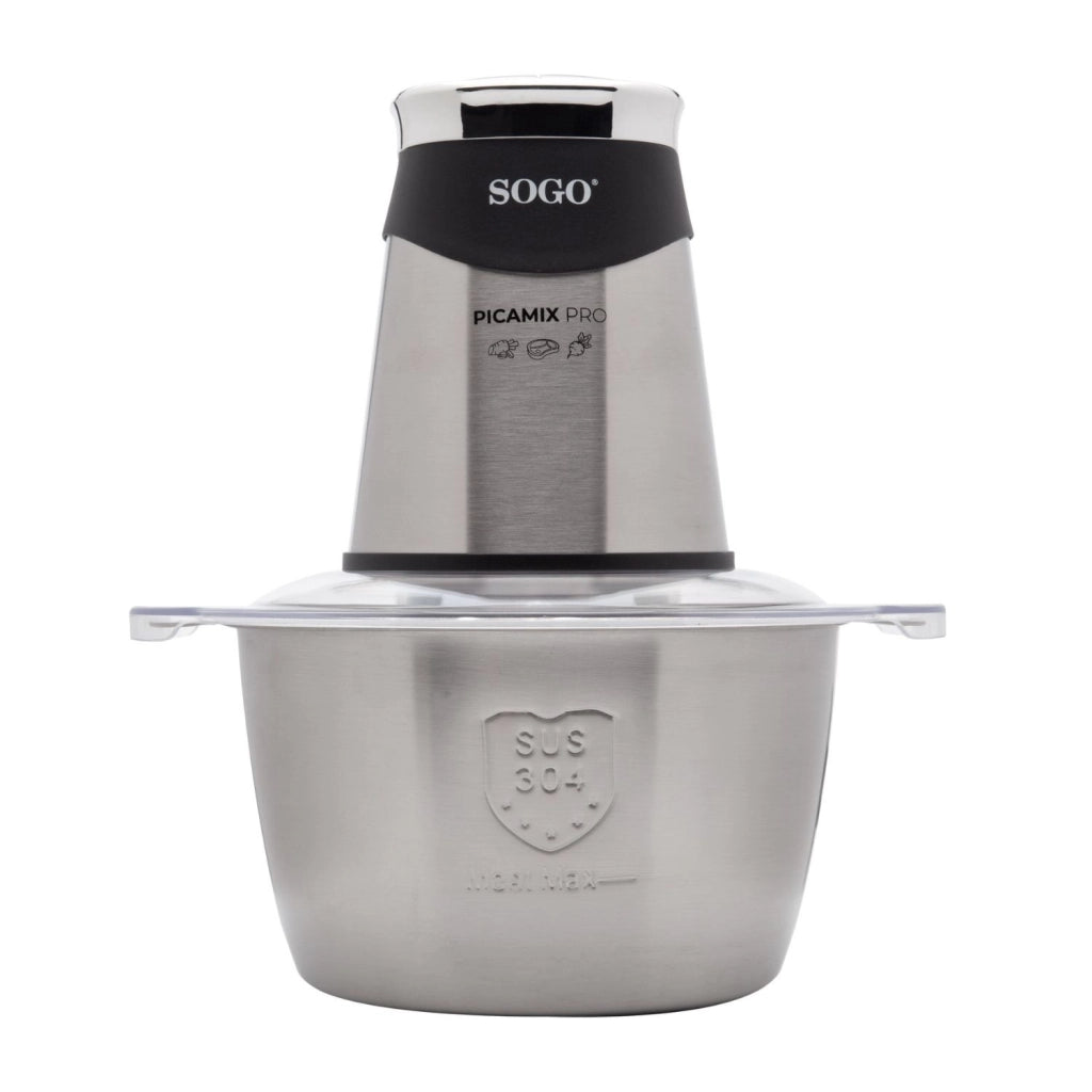 Tritatutto elettrico 1,8L con lame titanio 4 coltelli e doppia velocità, ciotola acciaio inox per carne e verdure - Sogo