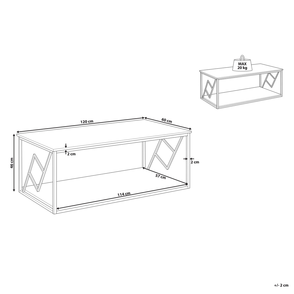 Tavolino Piano in Legno Scuro Struttura in Metallo Nero 120 x 60 cm Rettangolare Moderno Soggiorno Industriale