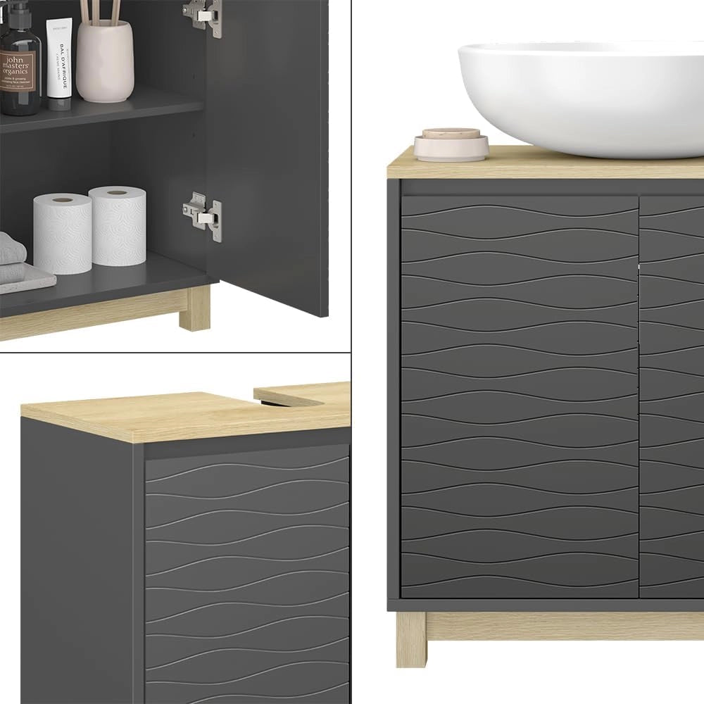 Mobiletto per lavabo Livia, Antracite, 60 x 60 cm con 2 porte