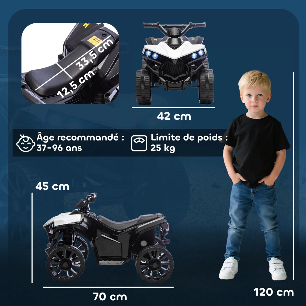 Auto Elettrica Bambini ATV 6V ¨C zephmum ¨C Bianco 70x42x45 cm con LED