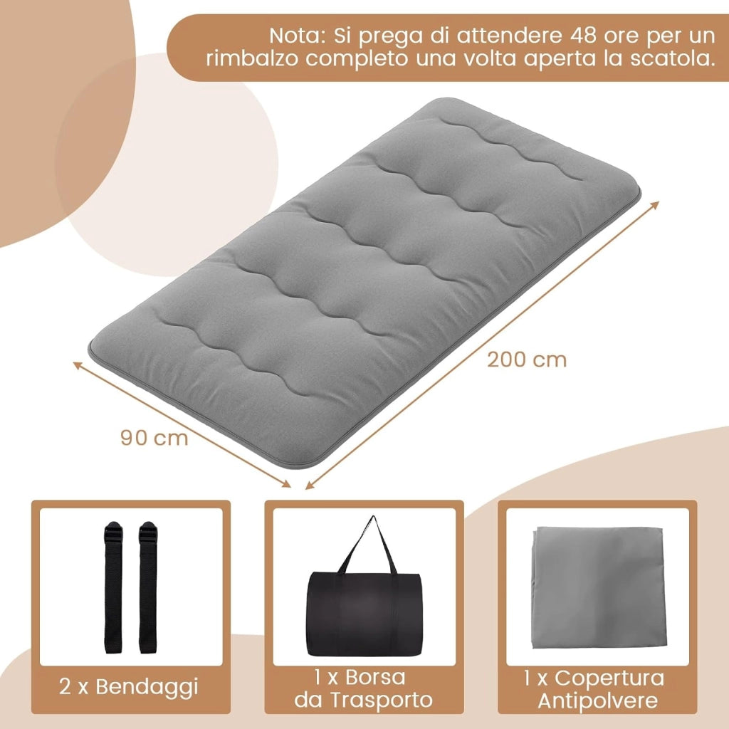 Materasso Futon Pieghevole, Materasso Portatile con Sacca da Trasporto per Camping, Materasso da Terra con Copertura Lavabile (Grigio,200 x 90 cm)