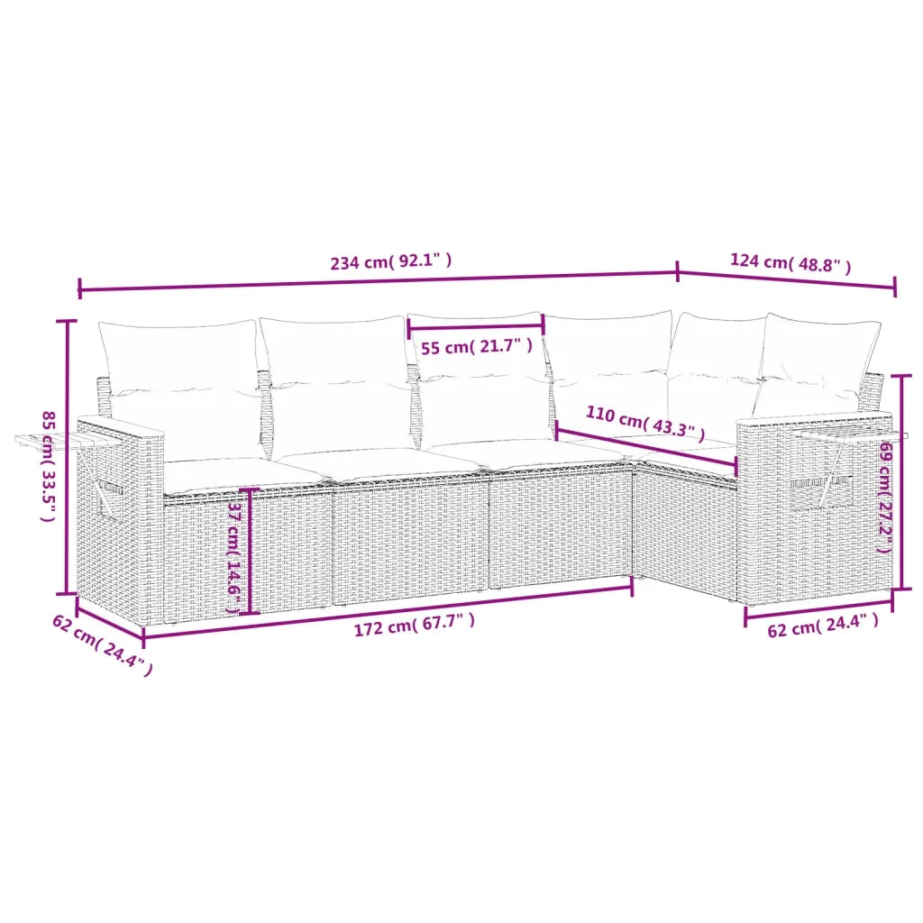Set Divani da Giardino 5 pz con Cuscini in Polyrattan Nero 3226784