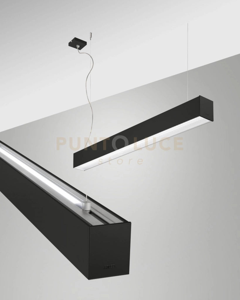 TURNER SOSPENSIONE A DOPPIA EMISSIONE NERA WW 29W+15W 3000K 3470+1290LM PRISMATIC 100CM DIMMERABILE DALI
