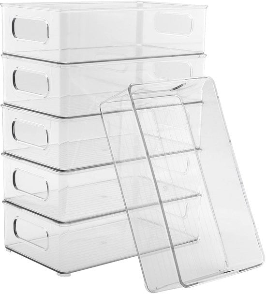 Set di contenitori di conservazione per frigorifero da 6 - Scatole trasparenti per la conservazione - Organizzatori per frigorifero da appendere - Maniglie - Impermeabili - 26 x 15 x 7 cm